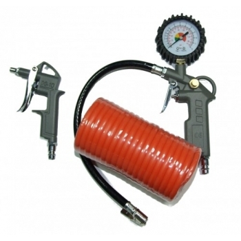 KIT 3 Accesorii Compresor, Pistol suflat, Pistol manometru, Furtun spiralat, Stager